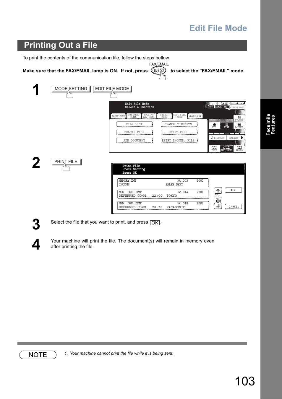 Printing out a file, Ge 103), Edit file mode | Panasonic DP-8025 User Manual | Page 103 / 240