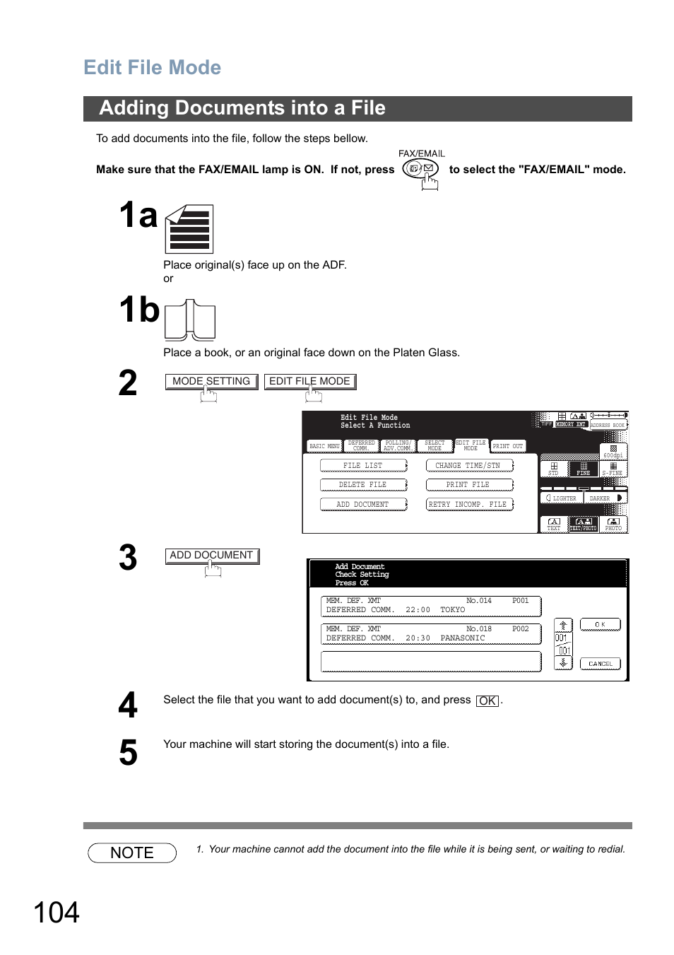 Adding documents into a file, Edit file mode | Panasonic DP-8025 User Manual | Page 104 / 240