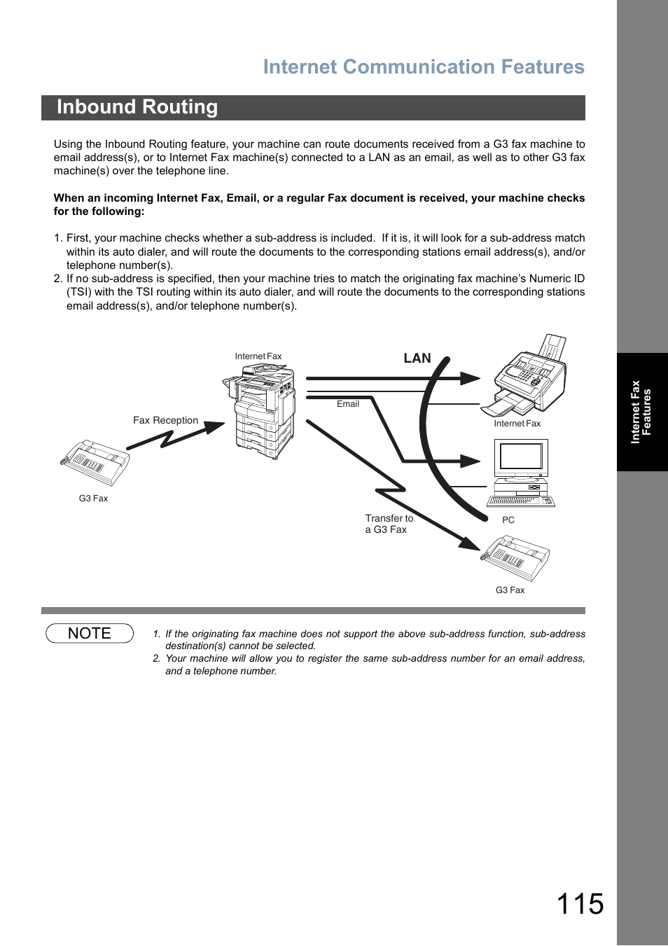 Inbound routing, Internet communication features | Panasonic DP-8025 User Manual | Page 115 / 240