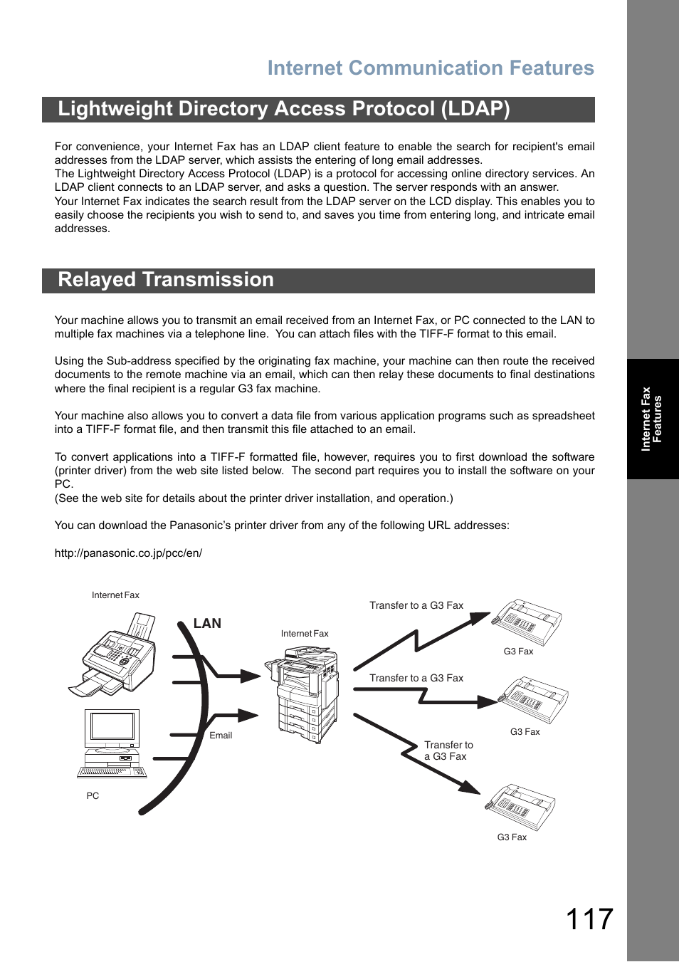 Lightweight directory access protocol (ldap), Relayed transmission, Internet communication features | Panasonic DP-8025 User Manual | Page 117 / 240