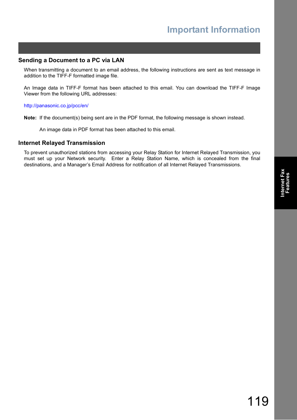 Important information | Panasonic DP-8025 User Manual | Page 119 / 240