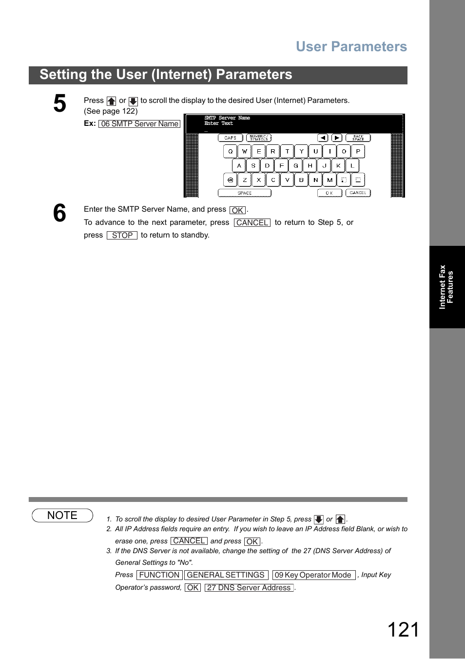 User parameters, Setting the user (internet) parameters | Panasonic DP-8025 User Manual | Page 121 / 240