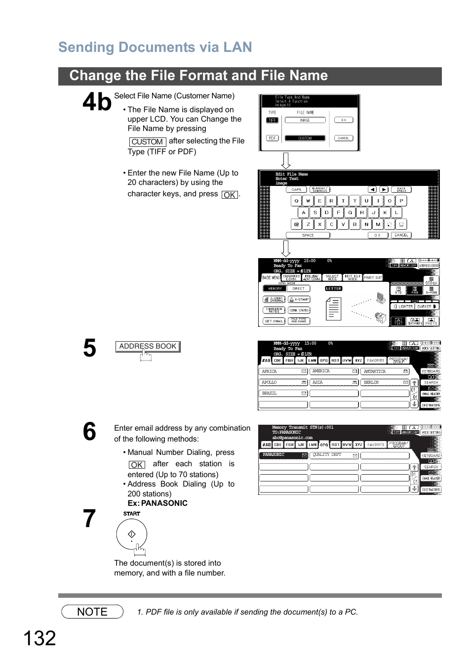 Sending documents via lan, Change the file format and file name | Panasonic DP-8025 User Manual | Page 132 / 240