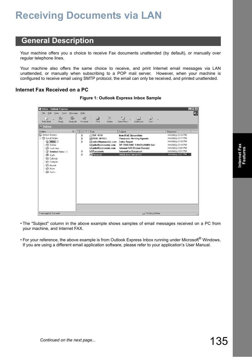 Receiving documents via lan, General description | Panasonic DP-8025 User Manual | Page 135 / 240