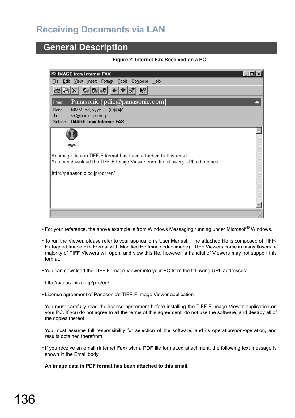 Receiving documents via lan, General description | Panasonic DP-8025 User Manual | Page 136 / 240