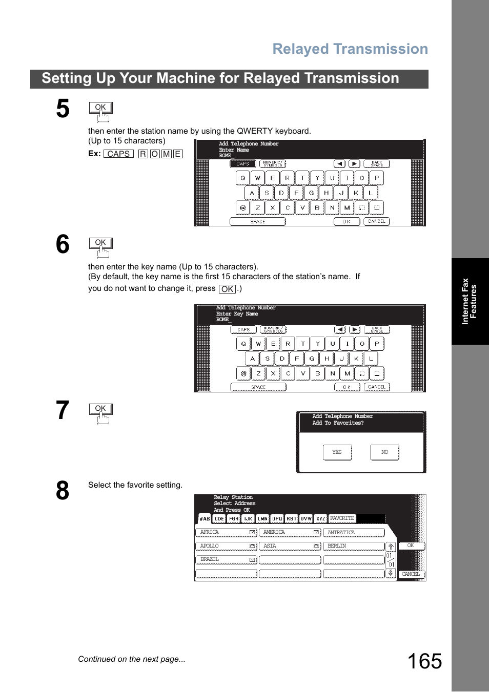 Relayed transmission, Setting up your machine for relayed transmission | Panasonic DP-8025 User Manual | Page 165 / 240