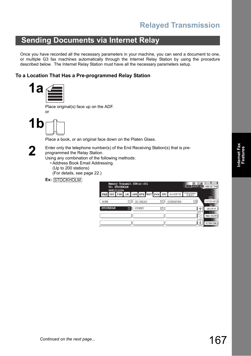 Sending documents via internet relay, Relayed transmission | Panasonic DP-8025 User Manual | Page 167 / 240