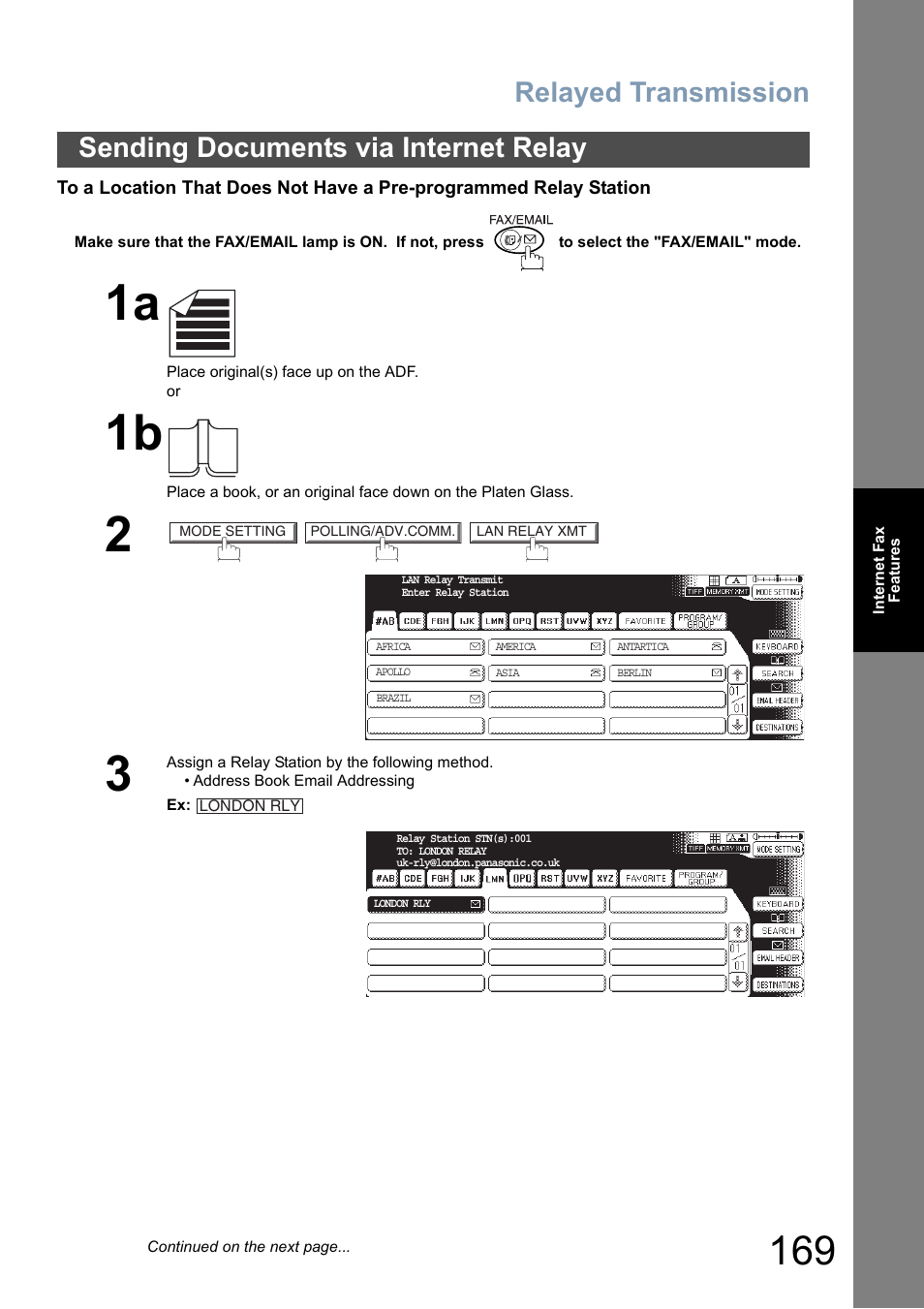 Relayed transmission, Sending documents via internet relay | Panasonic DP-8025 User Manual | Page 169 / 240