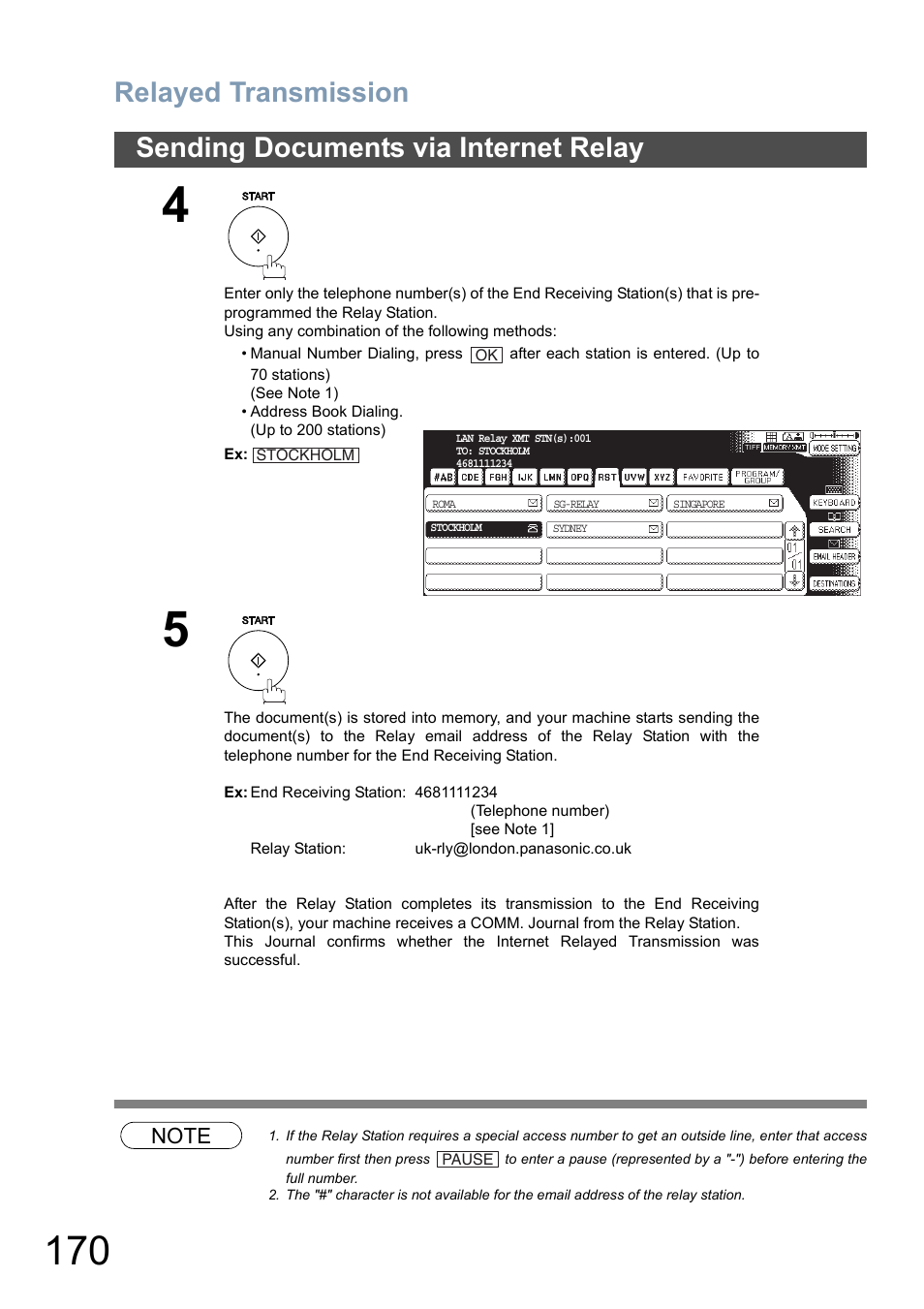 Relayed transmission, Sending documents via internet relay | Panasonic DP-8025 User Manual | Page 170 / 240