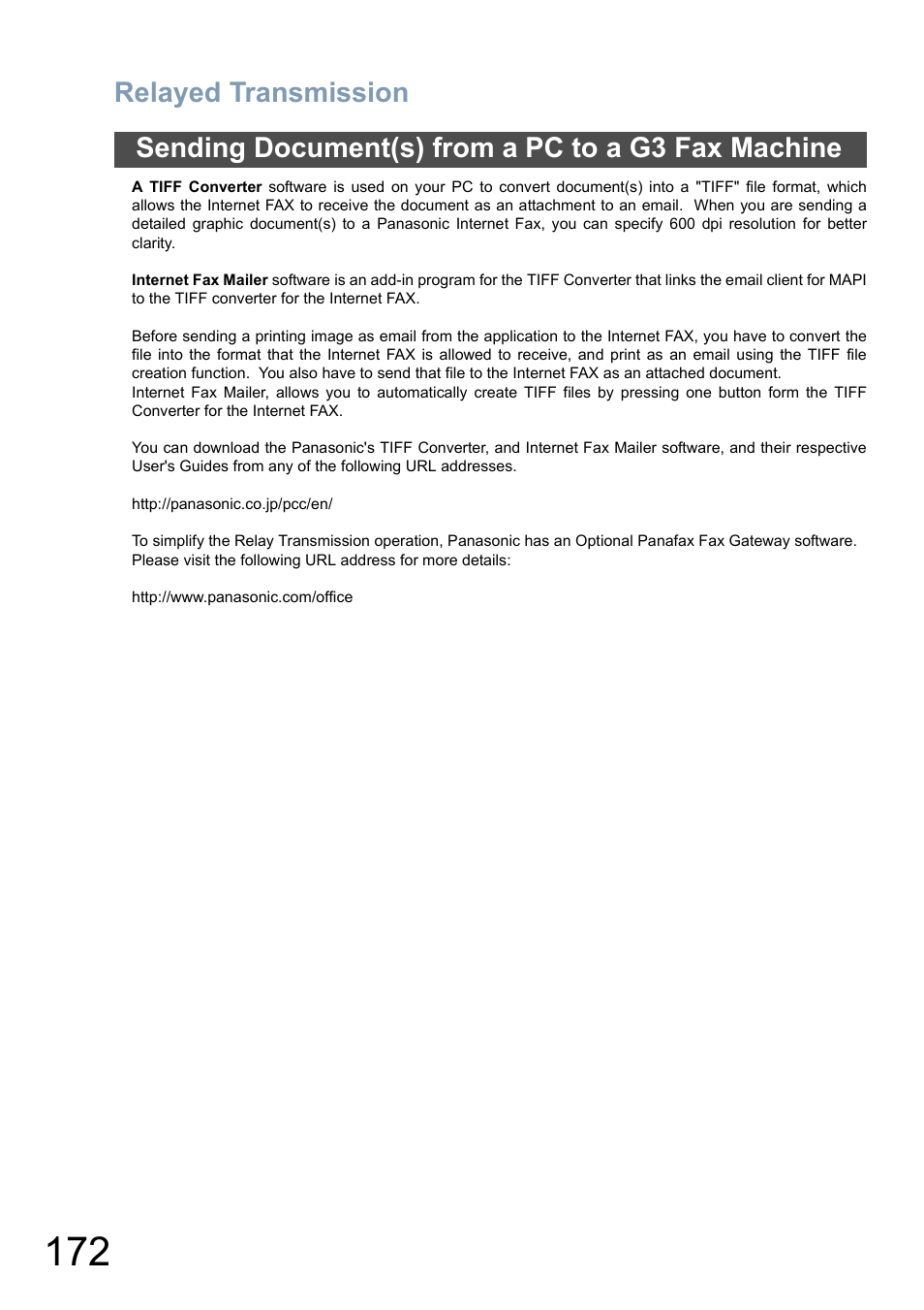 Relayed transmission, Sending document(s) from a pc to a g3 fax machine | Panasonic DP-8025 User Manual | Page 172 / 240