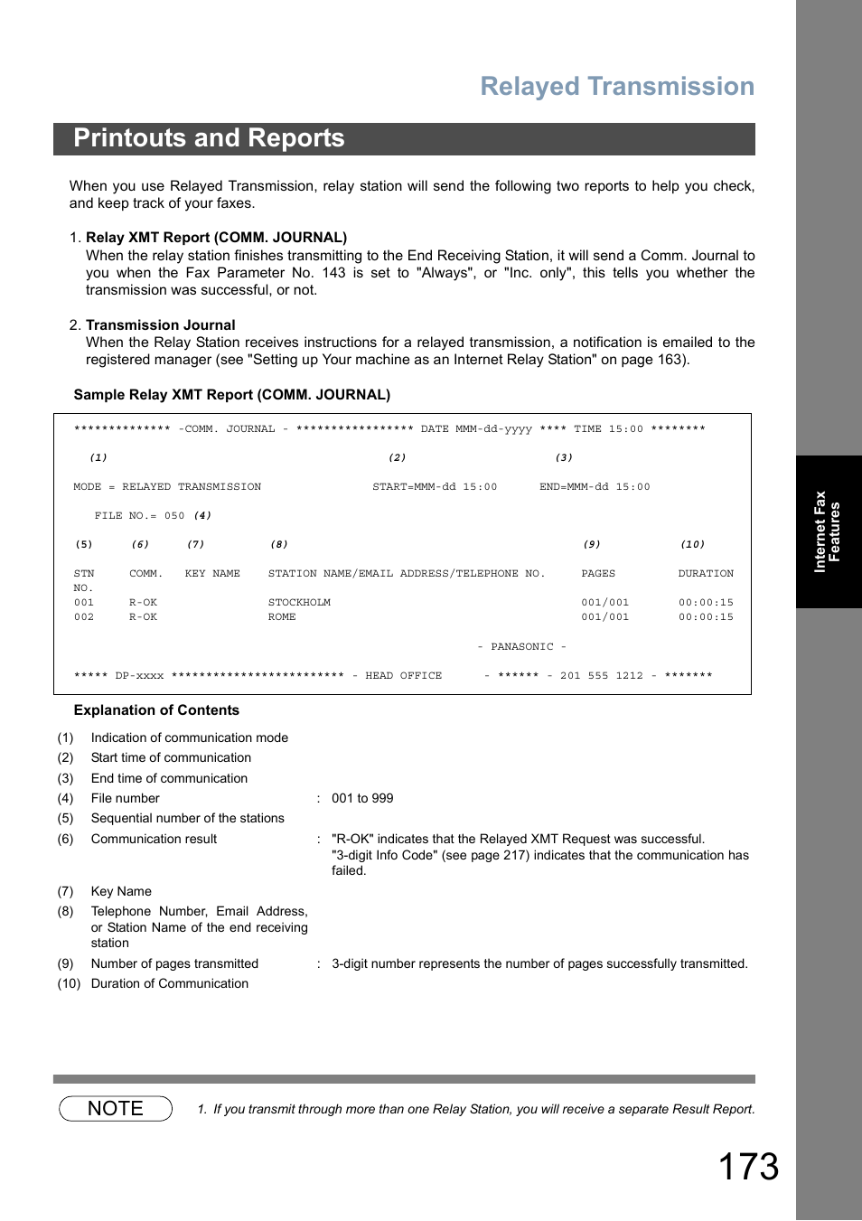 Printouts and reports, Relayed transmission | Panasonic DP-8025 User Manual | Page 173 / 240