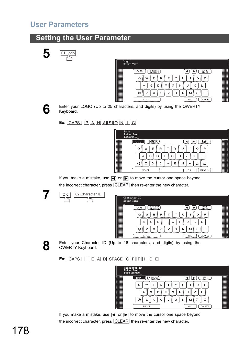 User parameters, Setting the user parameter | Panasonic DP-8025 User Manual | Page 178 / 240
