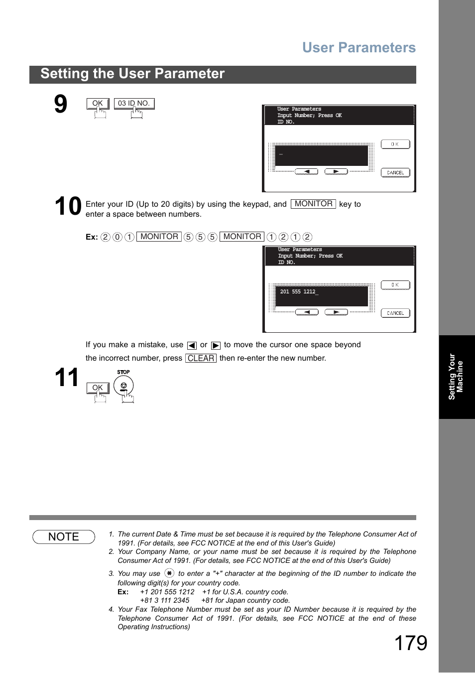 User parameters, Setting the user parameter | Panasonic DP-8025 User Manual | Page 179 / 240