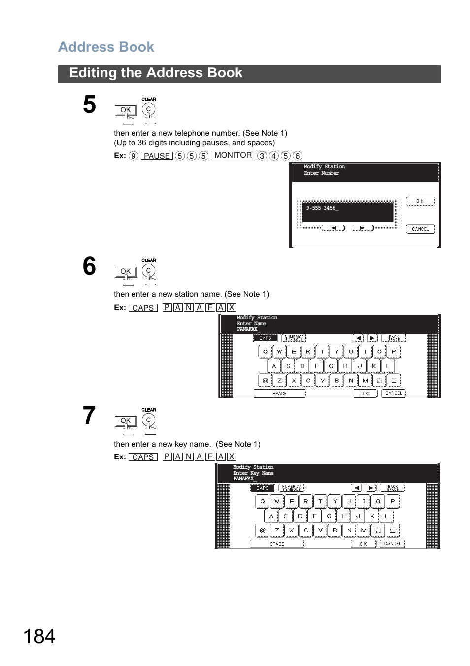 Address book, Editing the address book | Panasonic DP-8025 User Manual | Page 184 / 240