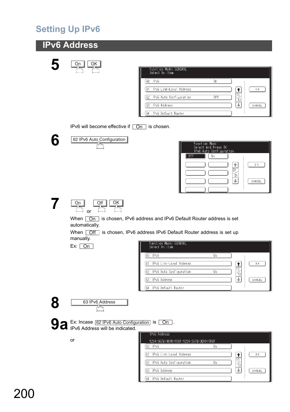 8 9a, Setting up ipv6, Ipv6 address | Panasonic DP-8025 User Manual | Page 200 / 240