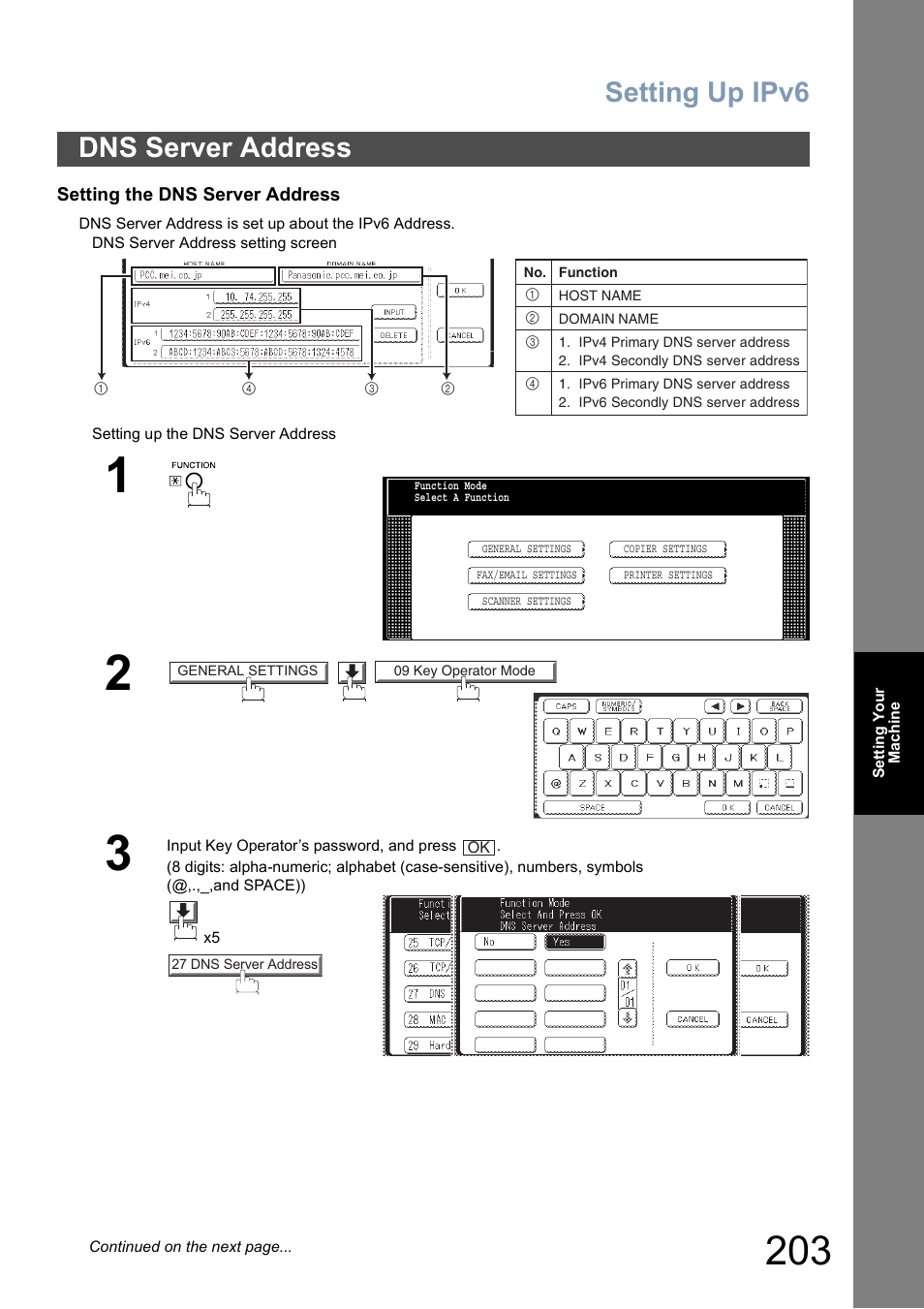 Dns server address, Setting up ipv6 | Panasonic DP-8025 User Manual | Page 203 / 240
