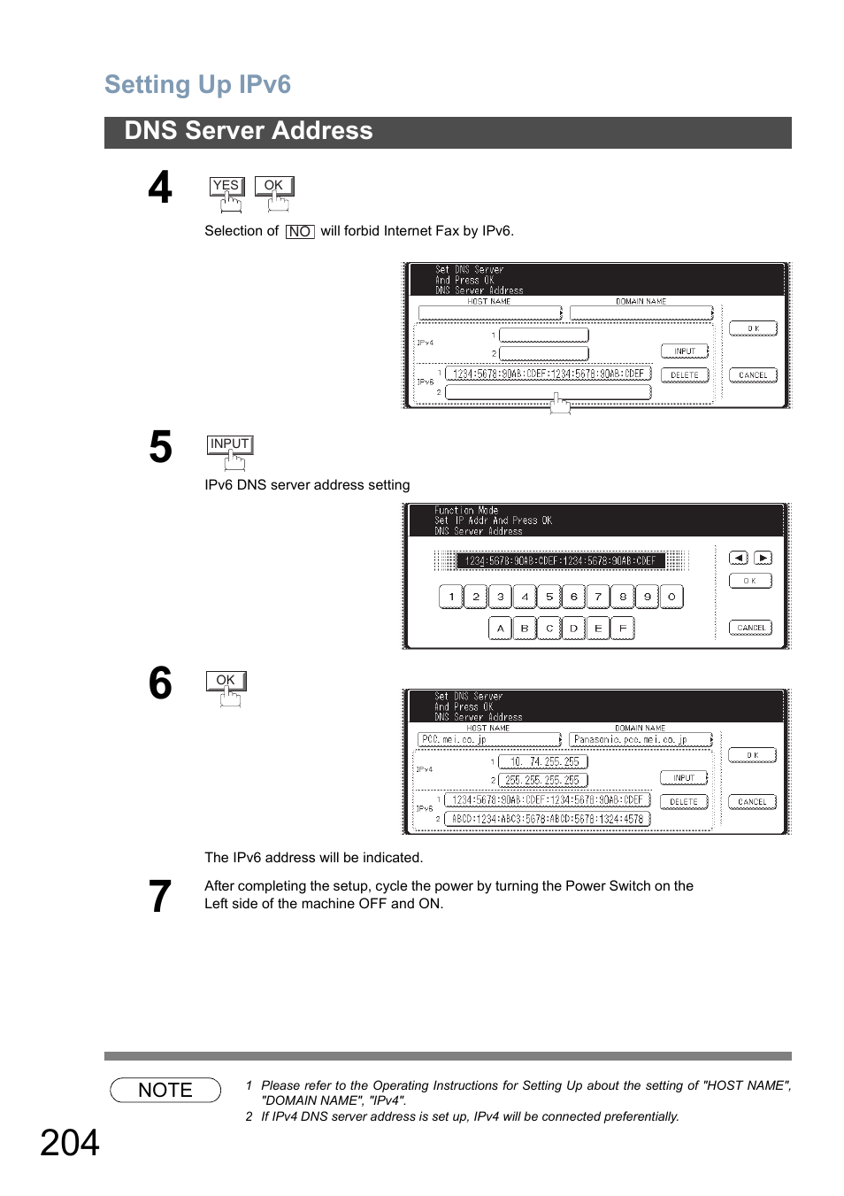 Setting up ipv6, Dns server address | Panasonic DP-8025 User Manual | Page 204 / 240