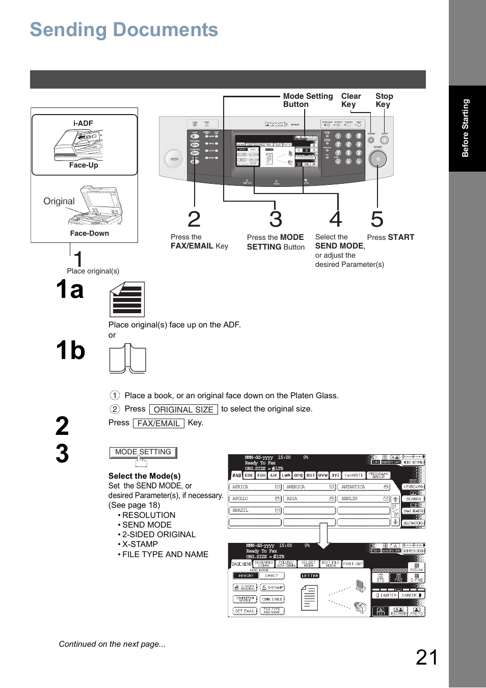 Sending documents | Panasonic DP-8025 User Manual | Page 21 / 240