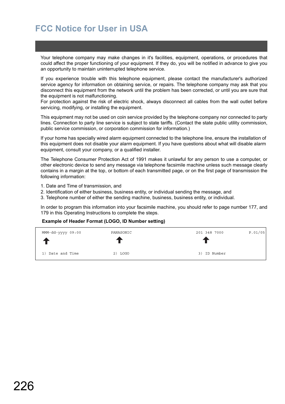 Fcc notice for user in usa | Panasonic DP-8025 User Manual | Page 226 / 240