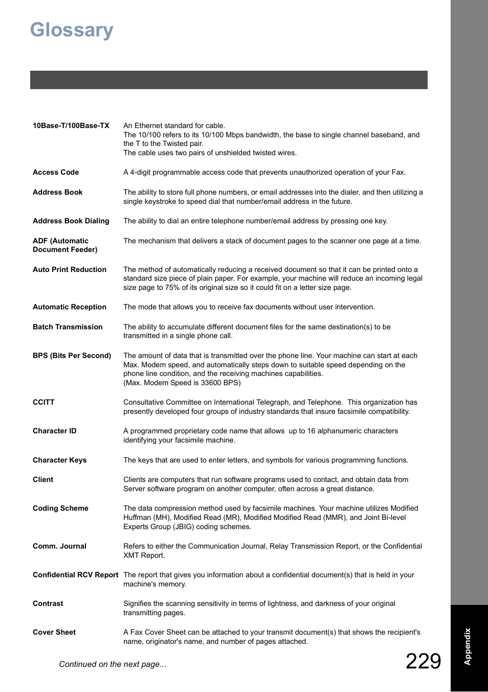 Glossary | Panasonic DP-8025 User Manual | Page 229 / 240