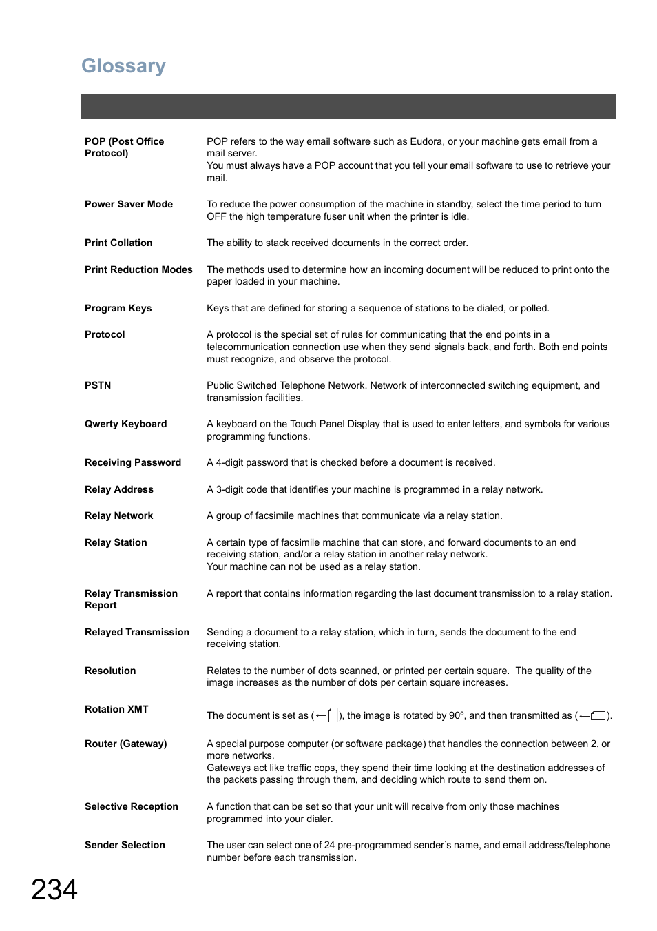 Glossary | Panasonic DP-8025 User Manual | Page 234 / 240