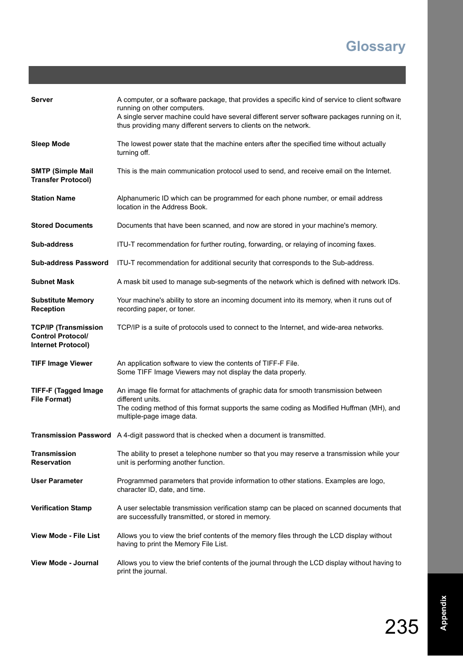 Glossary | Panasonic DP-8025 User Manual | Page 235 / 240