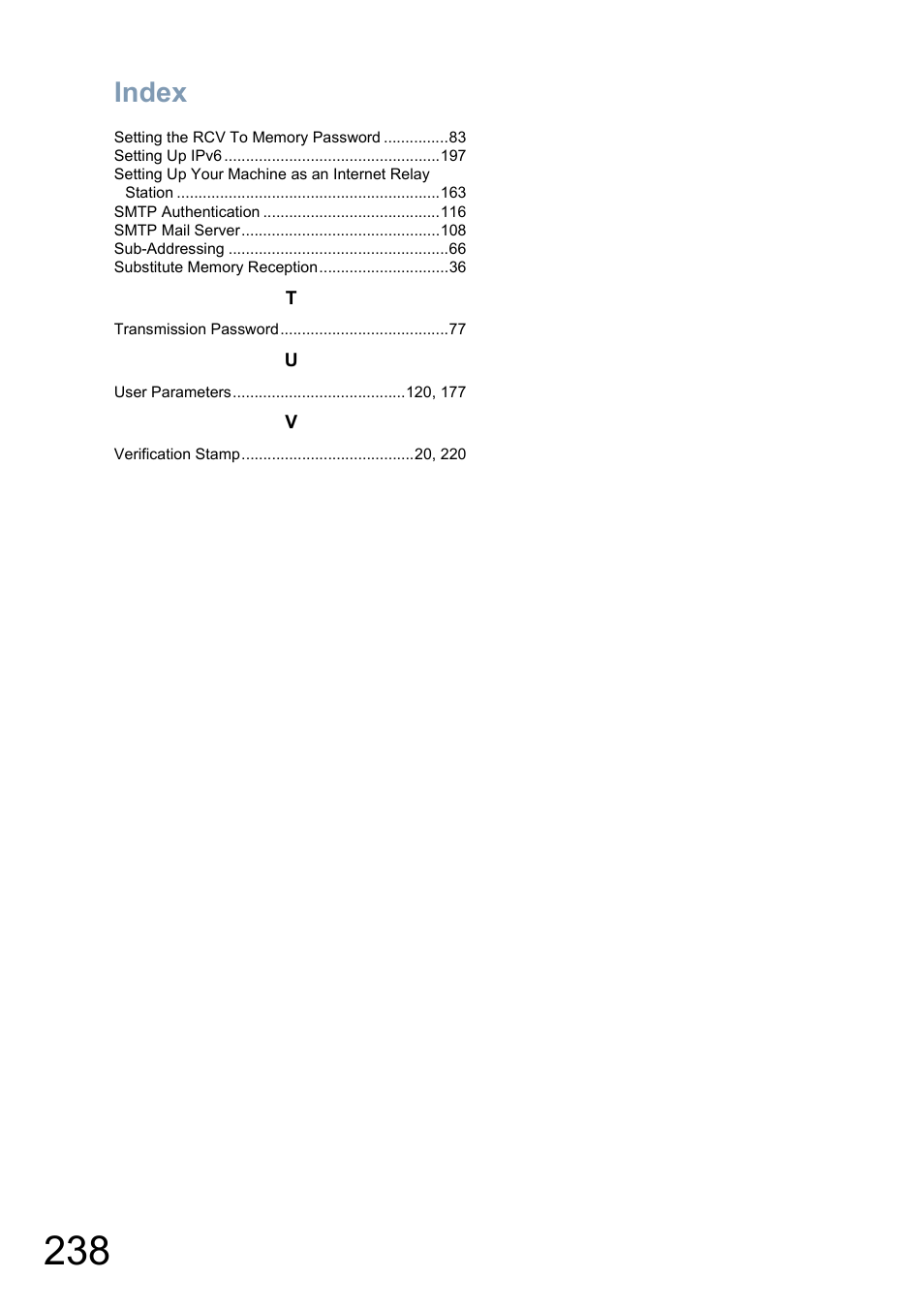 Index | Panasonic DP-8025 User Manual | Page 238 / 240