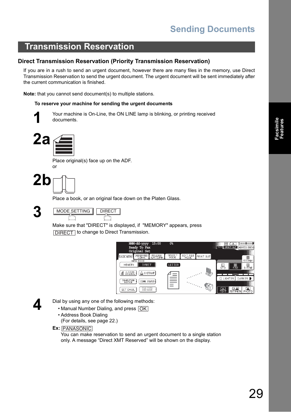Transmission reservation, Sending documents | Panasonic DP-8025 User Manual | Page 29 / 240