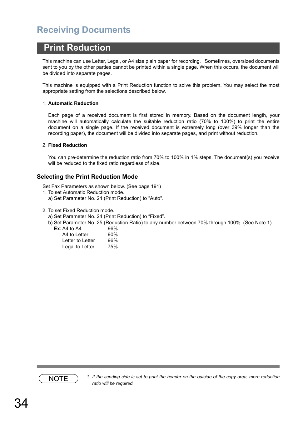 Print reduction, Receiving documents | Panasonic DP-8025 User Manual | Page 34 / 240