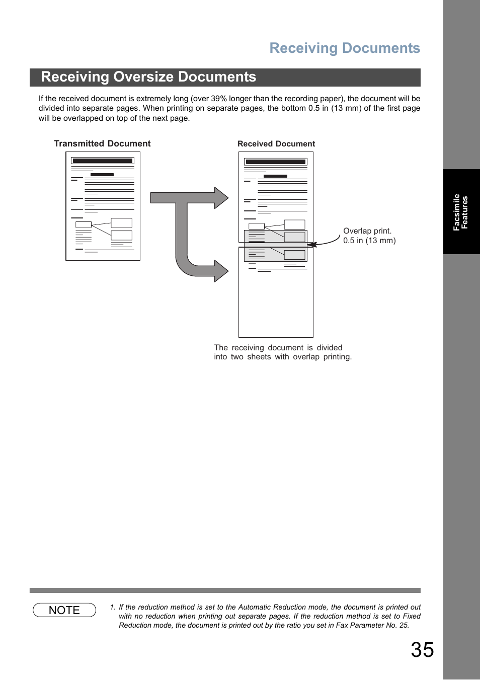 Receiving oversize documents, Receiving documents | Panasonic DP-8025 User Manual | Page 35 / 240