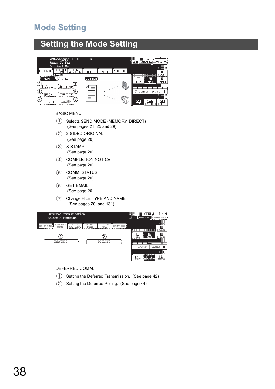 Mode setting, Setting the mode setting | Panasonic DP-8025 User Manual | Page 38 / 240
