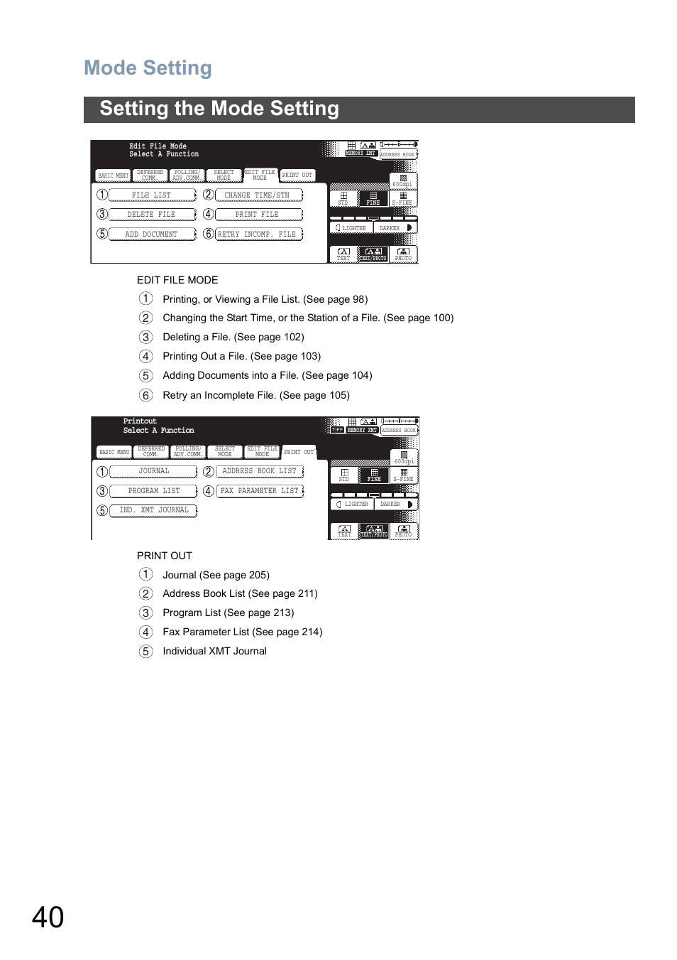 Mode setting, Setting the mode setting | Panasonic DP-8025 User Manual | Page 40 / 240