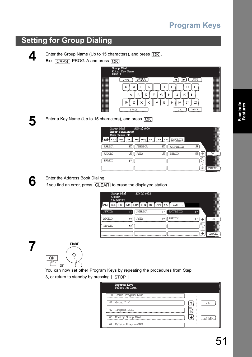 Program keys, Setting for group dialing | Panasonic DP-8025 User Manual | Page 51 / 240