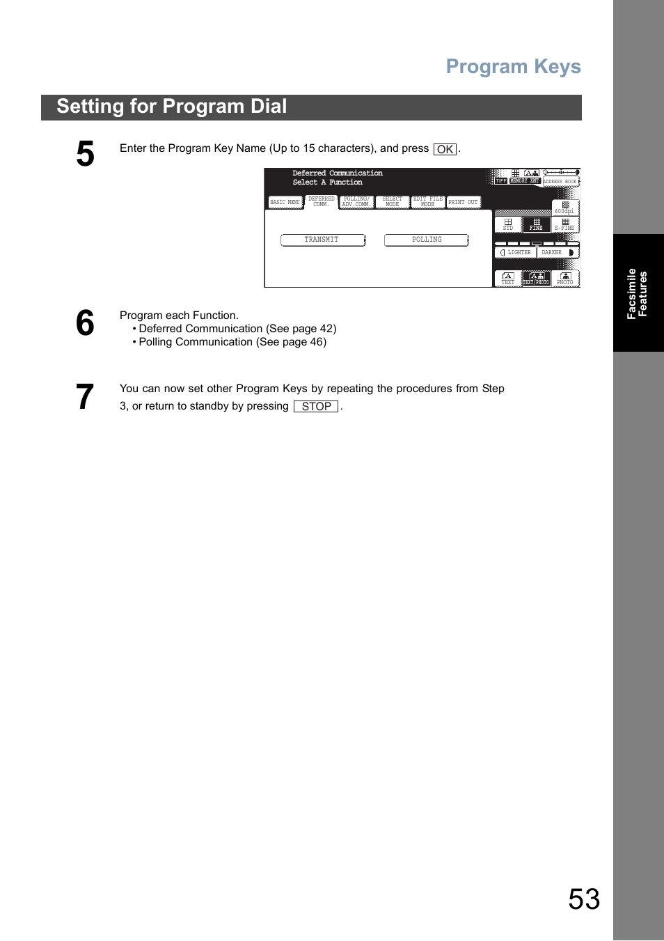 Program keys, Setting for program dial | Panasonic DP-8025 User Manual | Page 53 / 240