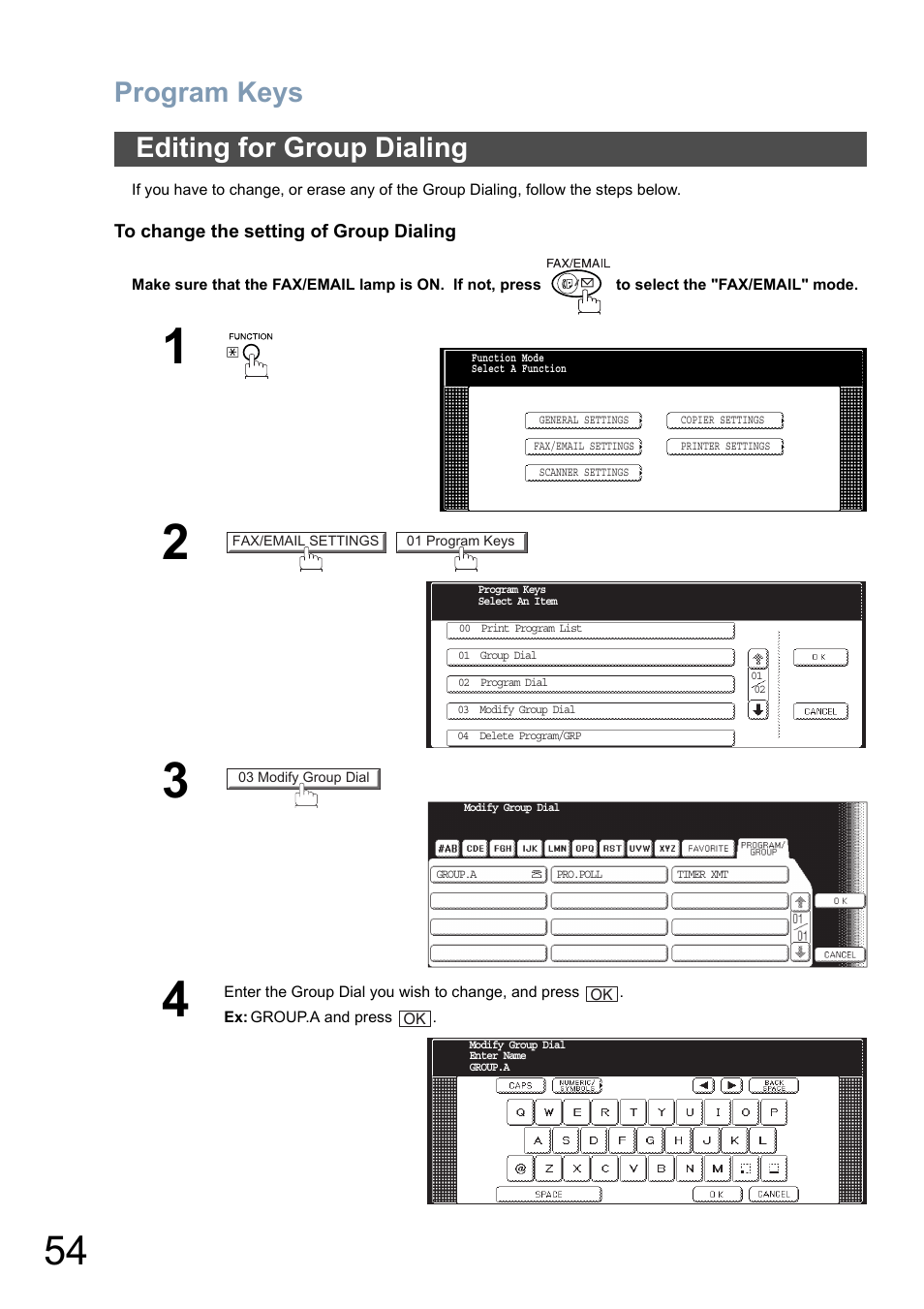 Editing for group dialing, Program keys | Panasonic DP-8025 User Manual | Page 54 / 240