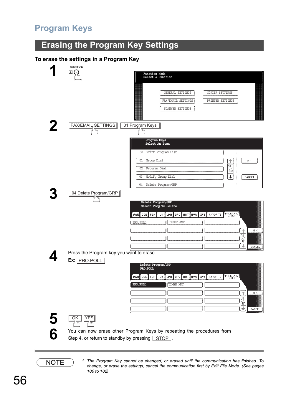 Erasing the program key settings, Program keys | Panasonic DP-8025 User Manual | Page 56 / 240