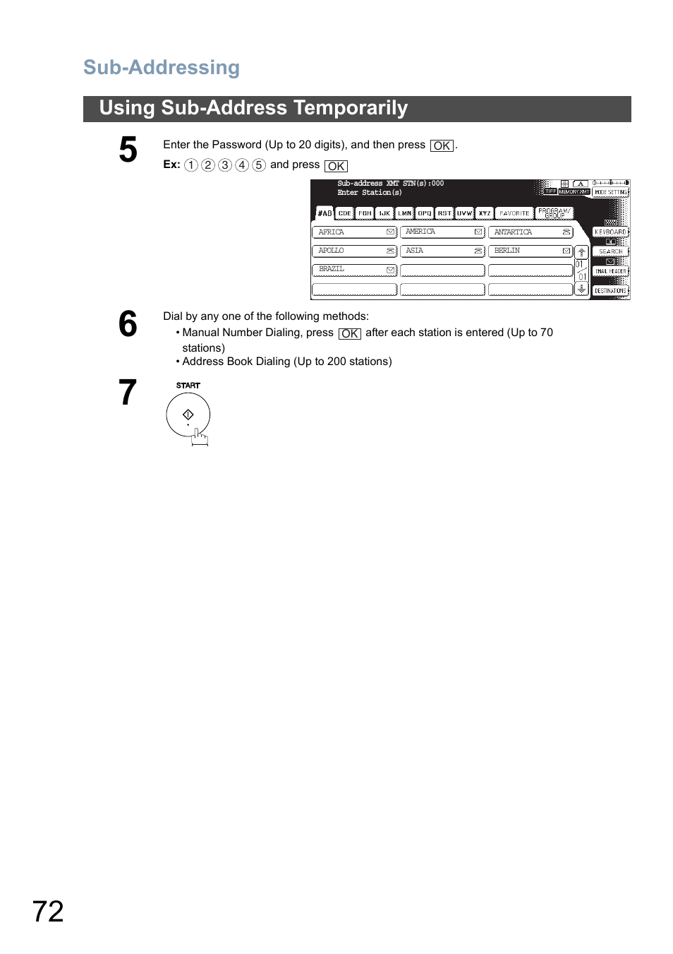 Sub-addressing, Using sub-address temporarily | Panasonic DP-8025 User Manual | Page 72 / 240