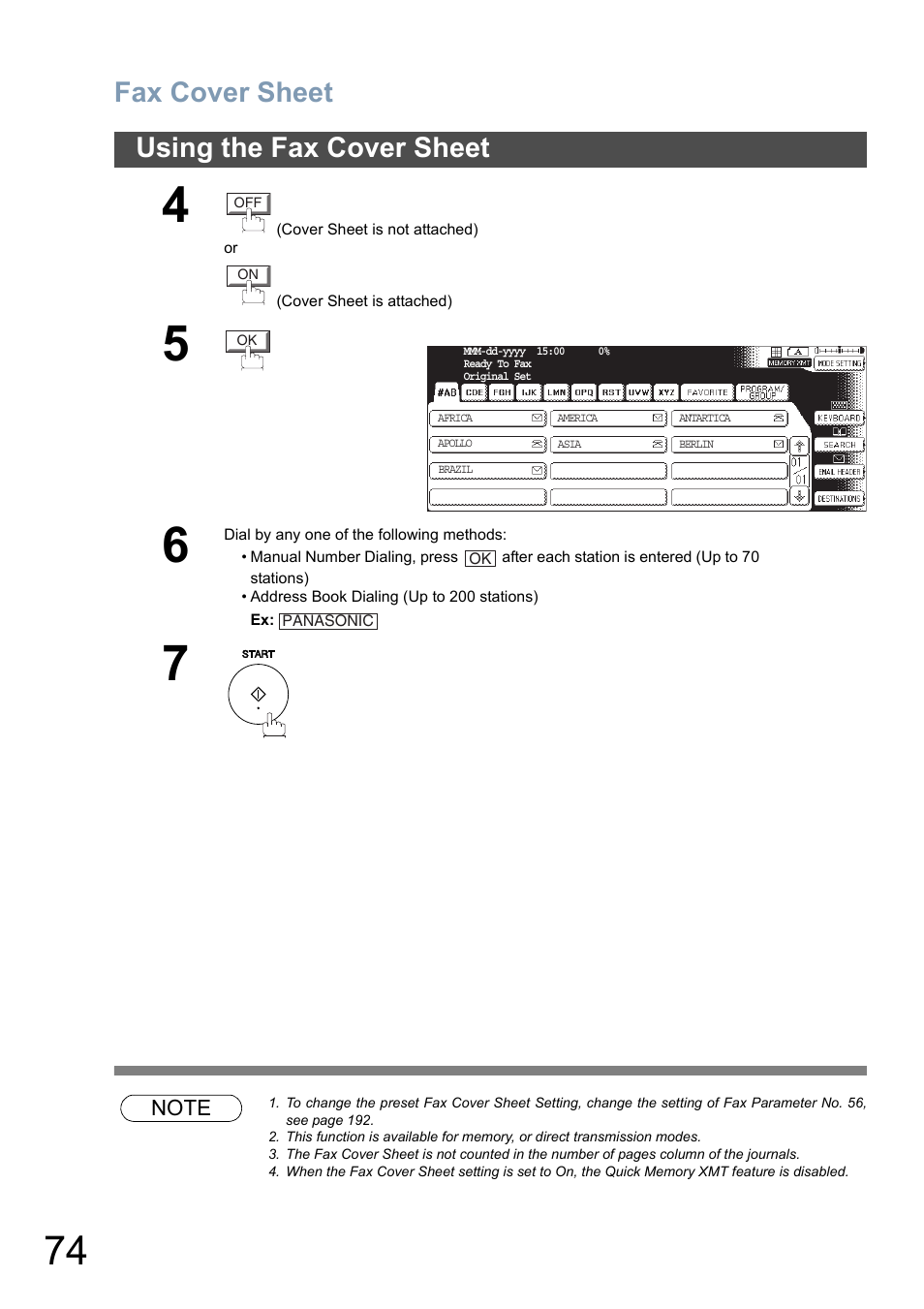 Fax cover sheet, Using the fax cover sheet | Panasonic DP-8025 User Manual | Page 74 / 240