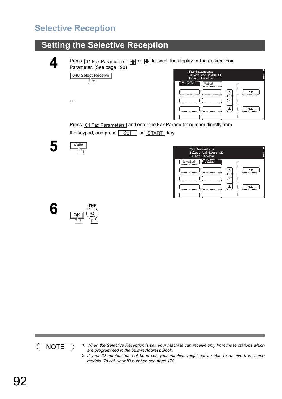 Selective reception, Setting the selective reception | Panasonic DP-8025 User Manual | Page 92 / 240