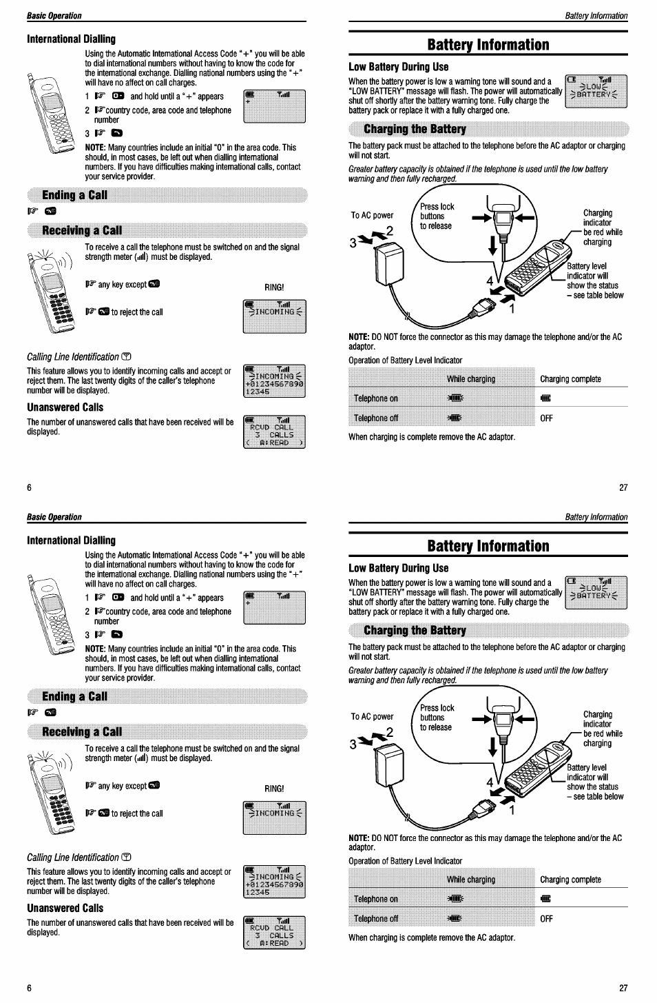 Ending a call receiving a call, International dialling, Unanswered calls | Panasonic EB-G500 User Manual | Page 10 / 40