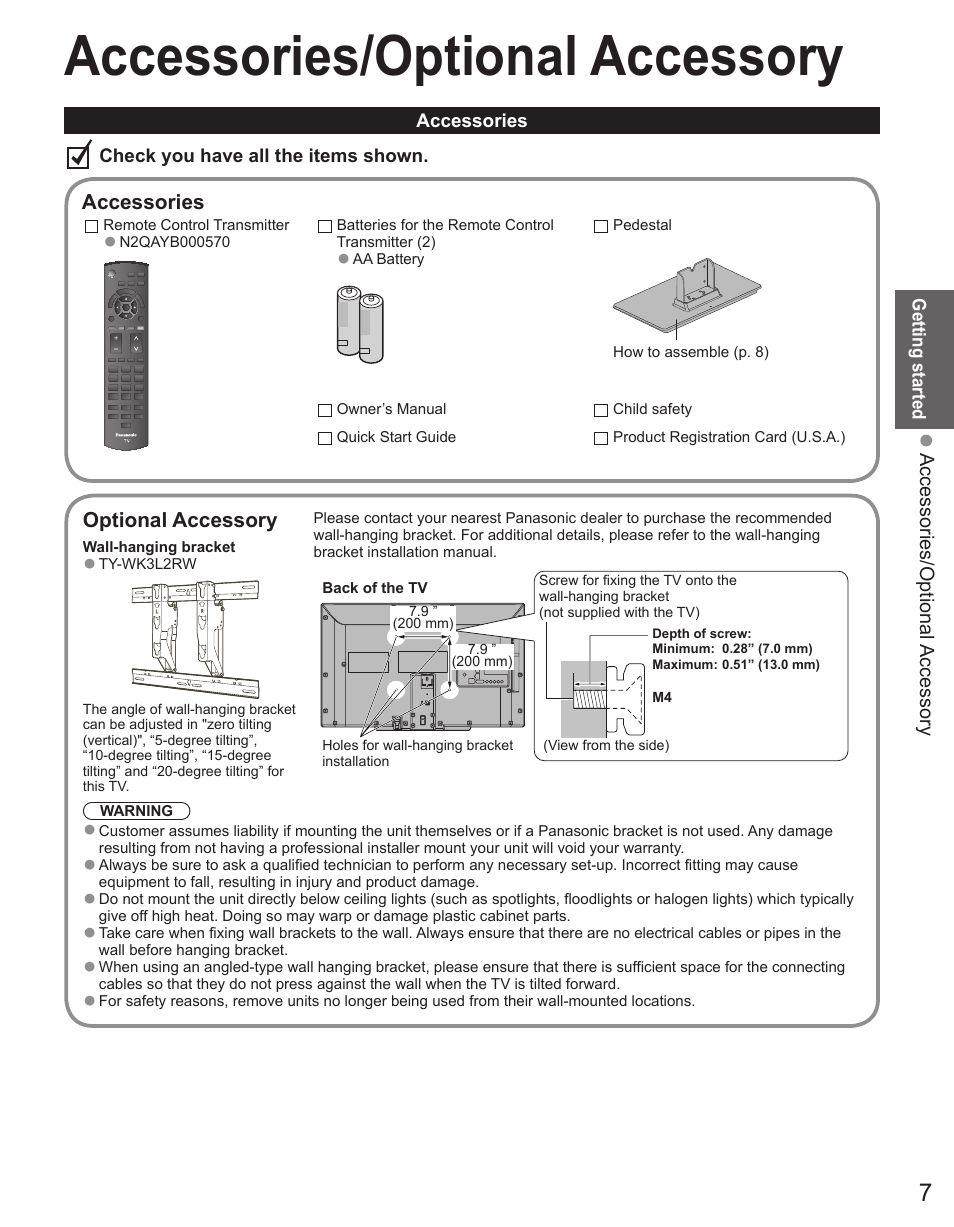 Accessories/optional accessory | Panasonic TC-32LX44 User Manual | Page 7 / 52