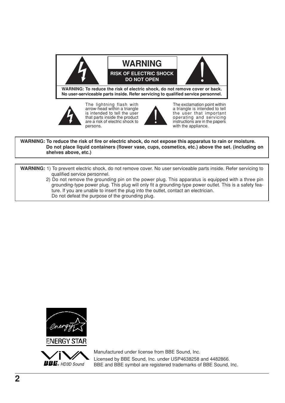 Warning | Panasonic CT 34WX53 User Manual | Page 2 / 64