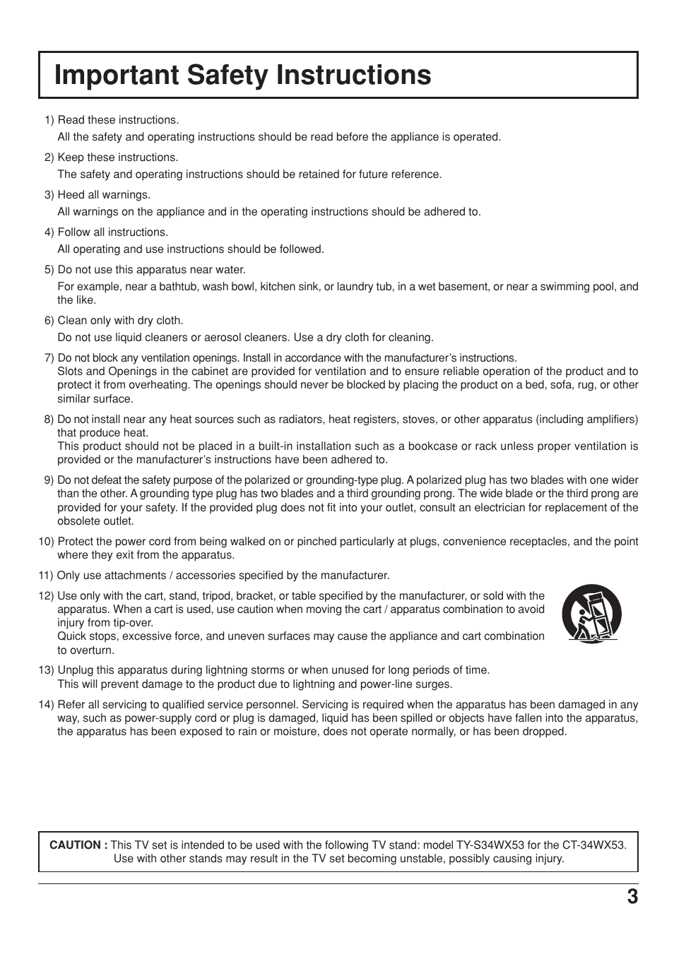 Important safety instructions | Panasonic CT 34WX53 User Manual | Page 3 / 64