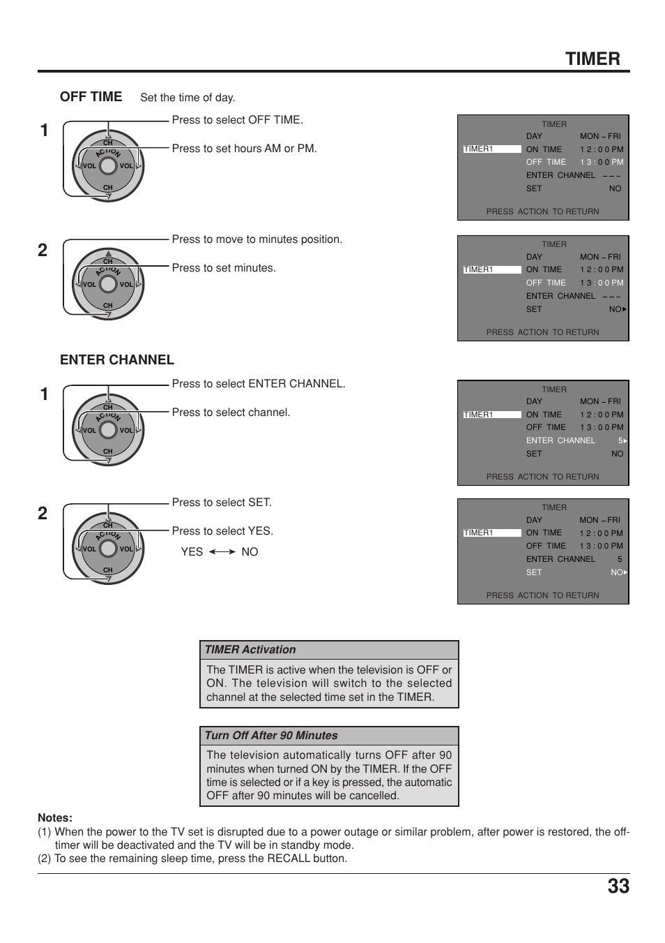 Timer, Off time, Enter channel | Set the time of day | Panasonic CT 34WX53 User Manual | Page 33 / 64