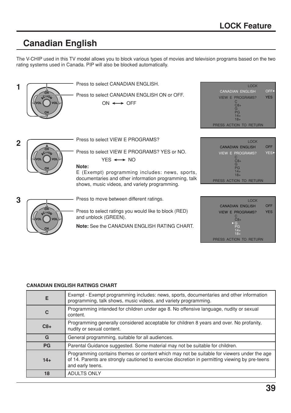 Canadian english, 39 canadian english, Lock feature | Panasonic CT 34WX53 User Manual | Page 39 / 64