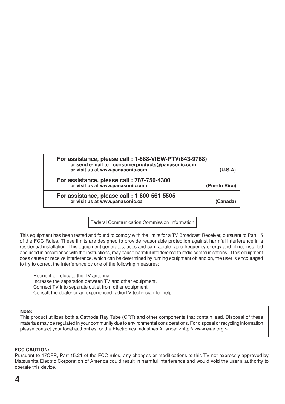 Dear panasonic customer | Panasonic CT 34WX53 User Manual | Page 4 / 64