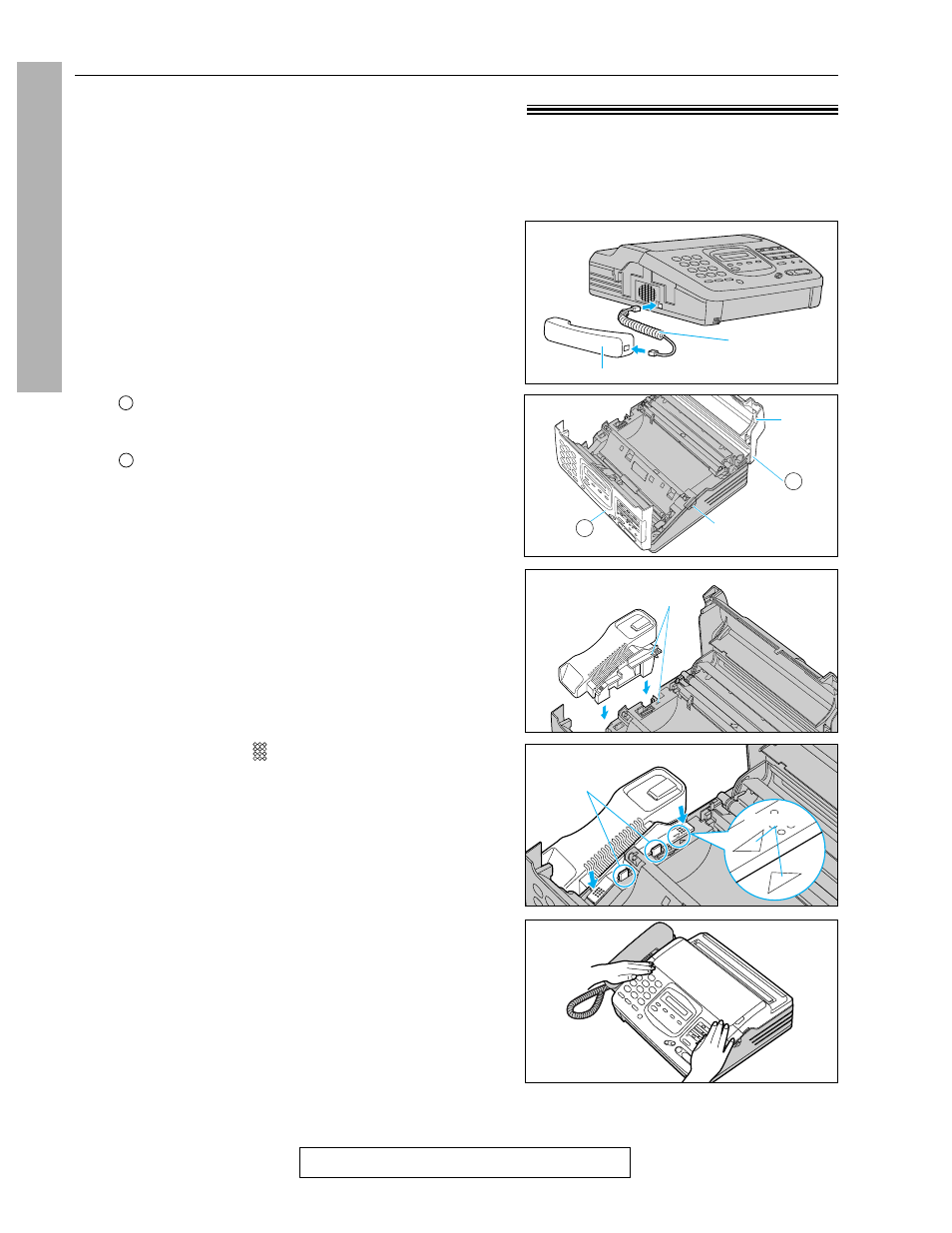 Installation, Installing the handset cradle, Quick start | Panasonic KX-F880 User Manual | Page 8 / 84