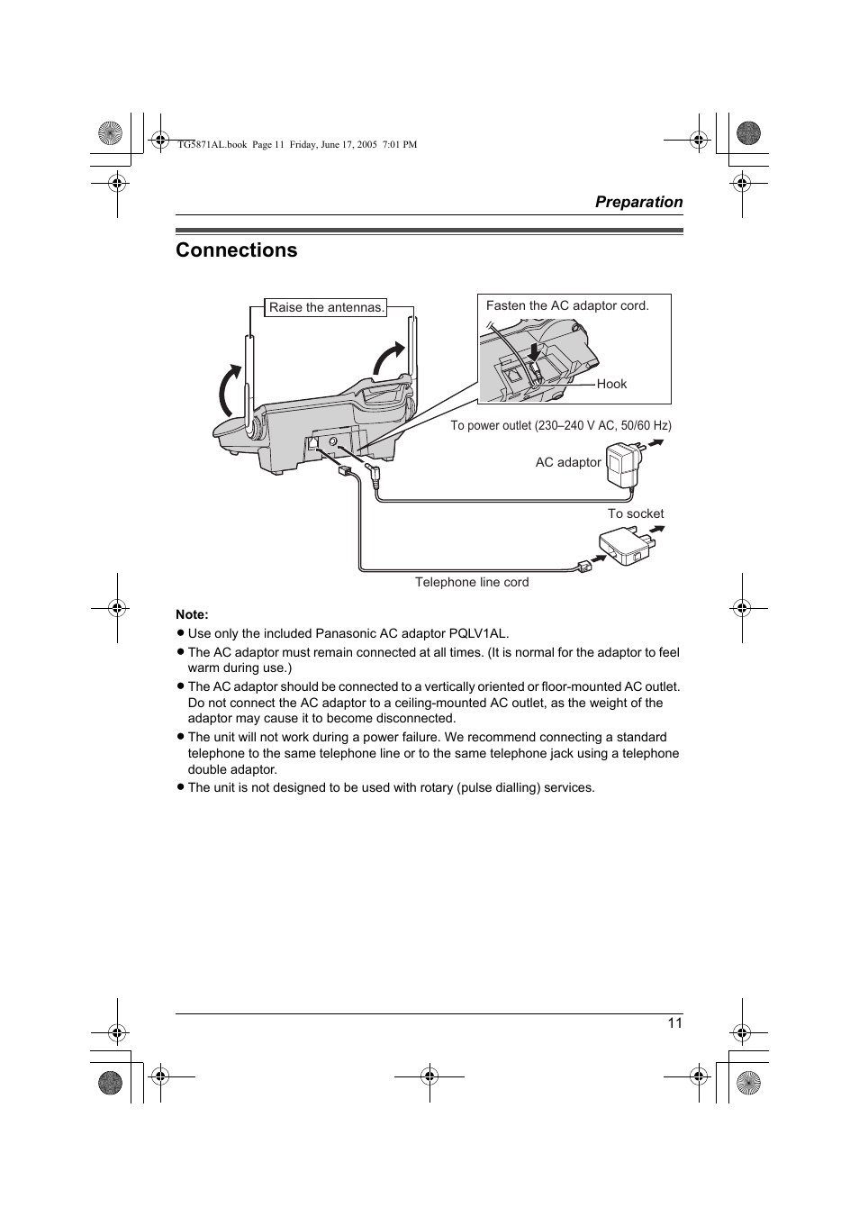 Connections | Panasonic KX-TG5871AL User Manual | Page 11 / 88