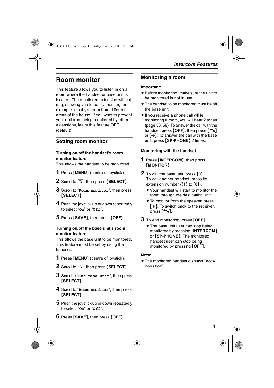 Room monitor | Panasonic KX-TG5871AL User Manual | Page 41 / 88