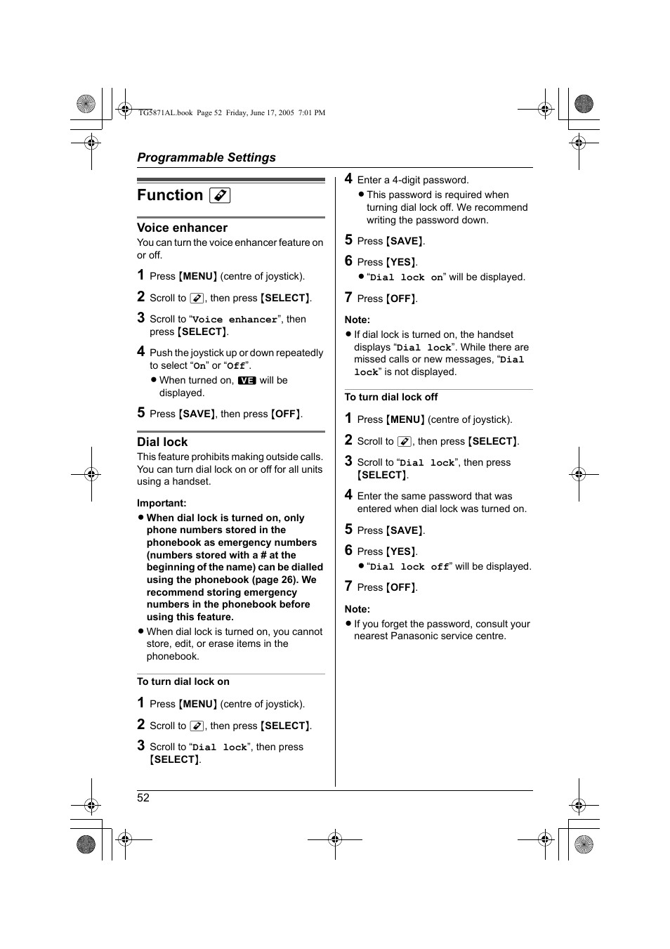 Function m | Panasonic KX-TG5871AL User Manual | Page 52 / 88